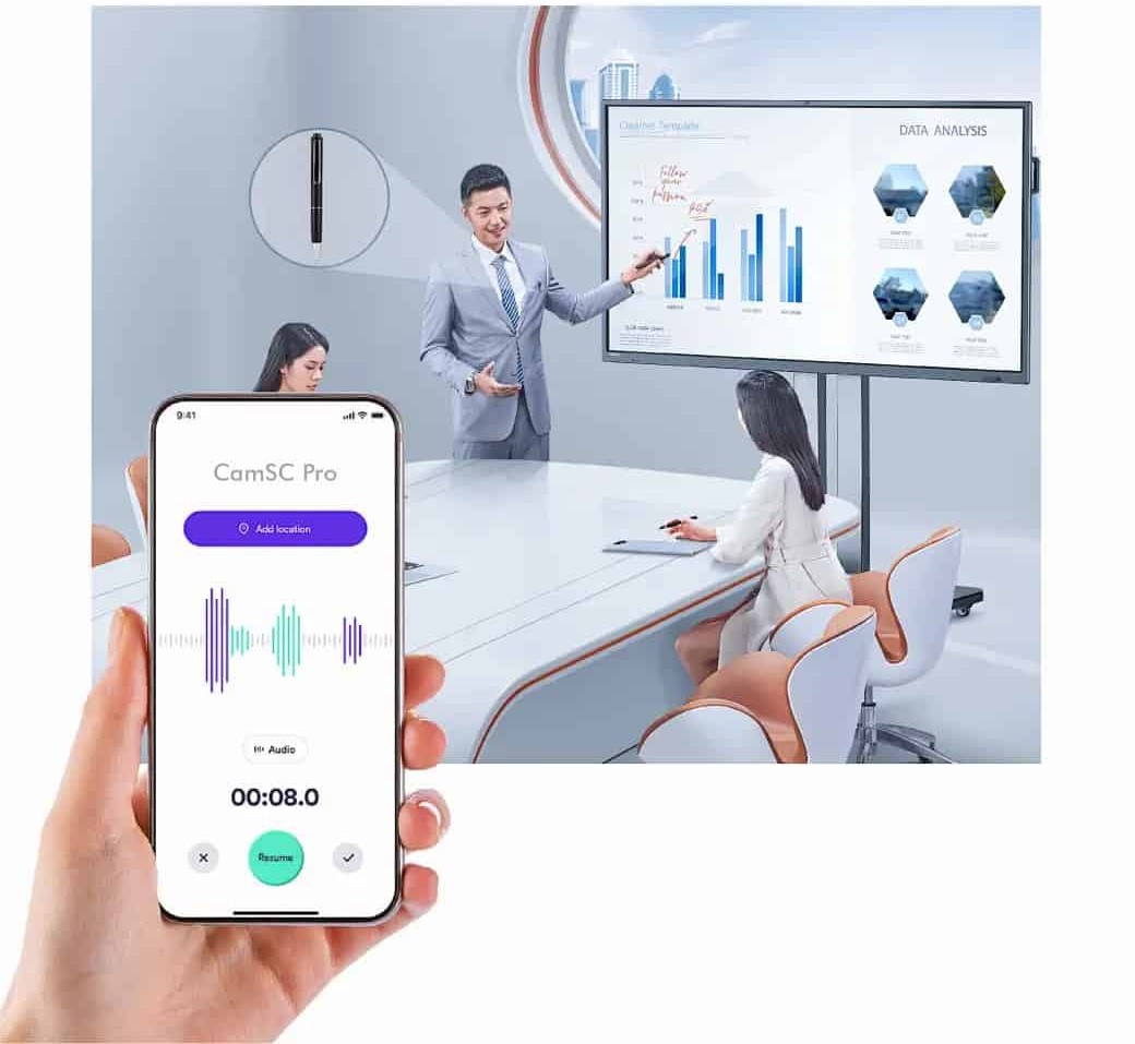 penna registratore app registrazione suono audio voce spia nascosta