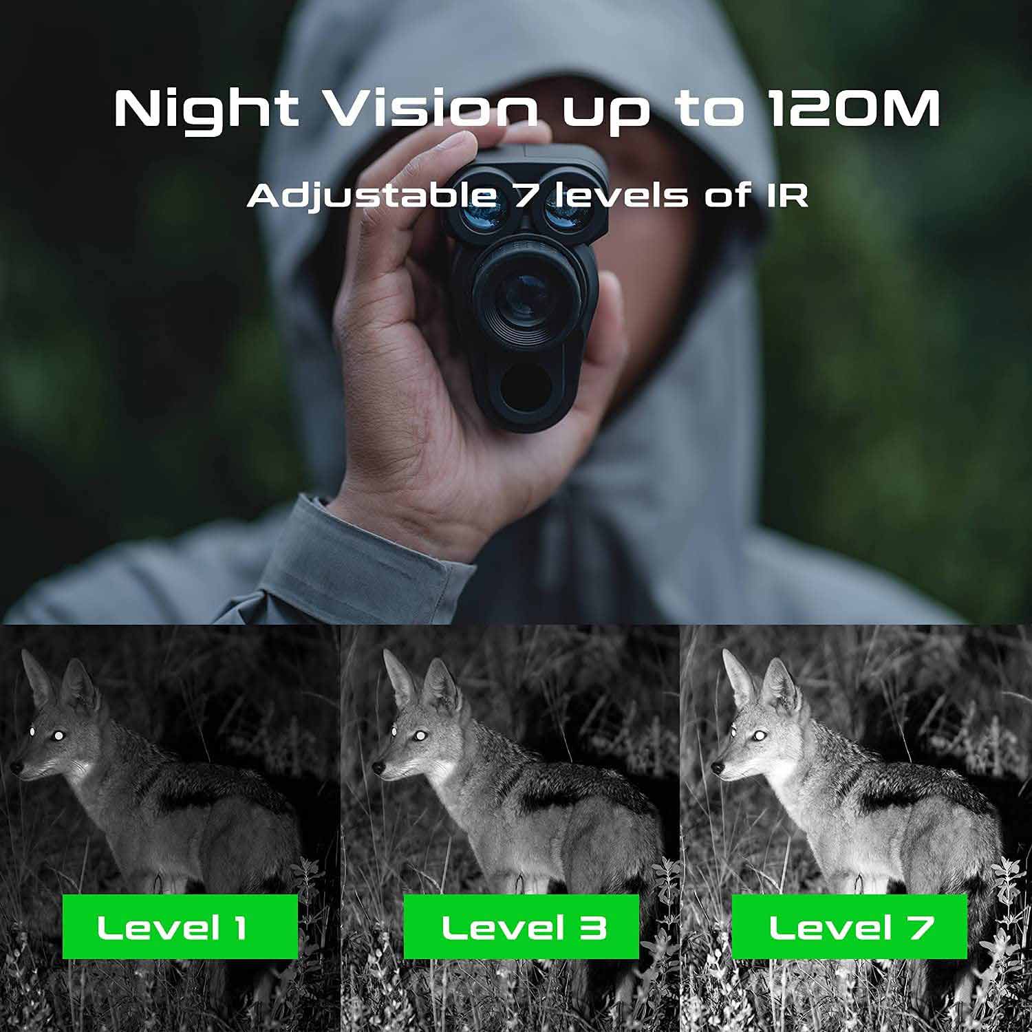 Monoculare con visione notturna fino a 120 m di notte + telemetro ZOOM 6x