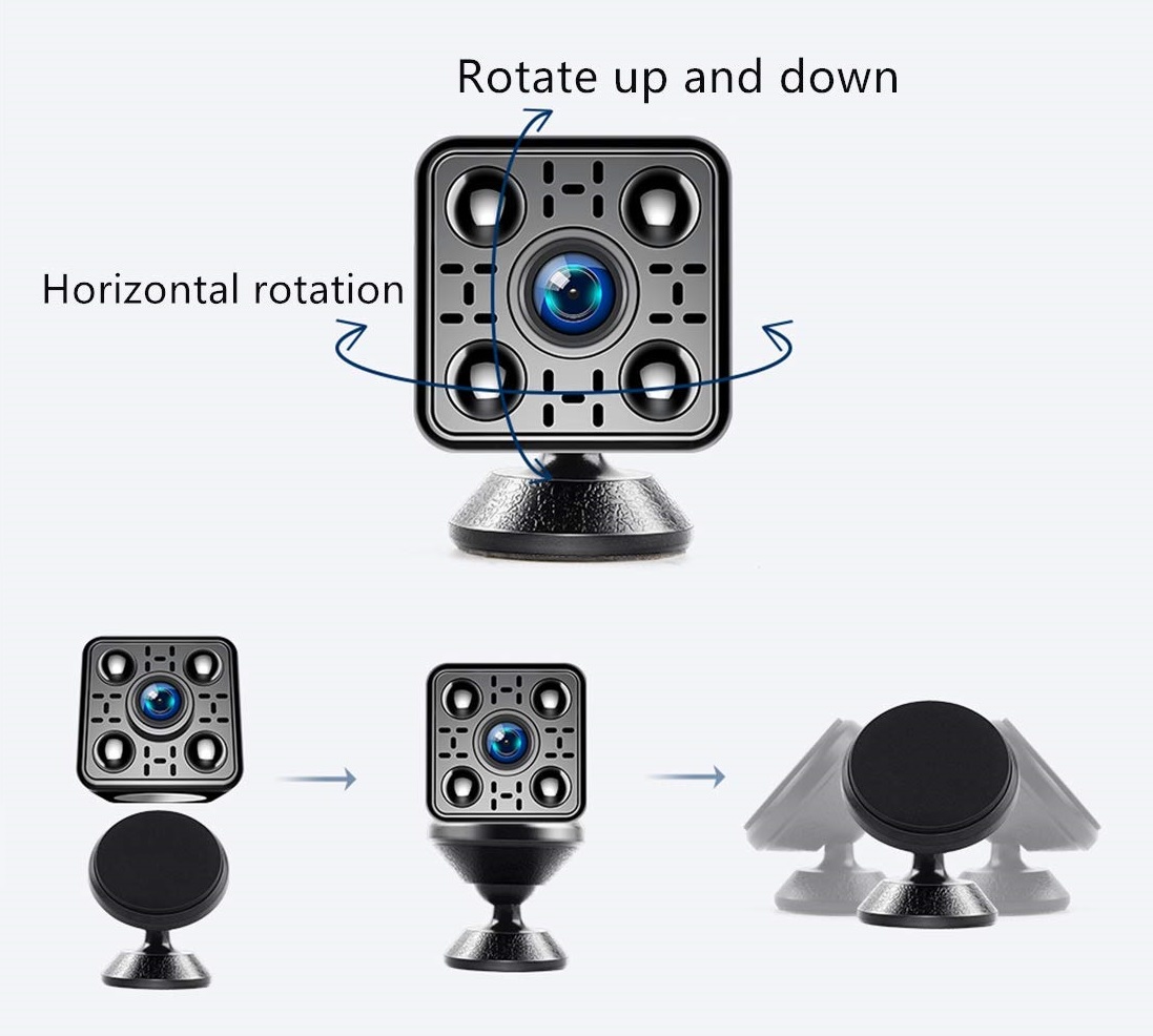 micro telecamera spia con supporto magnetico girevole a 360°