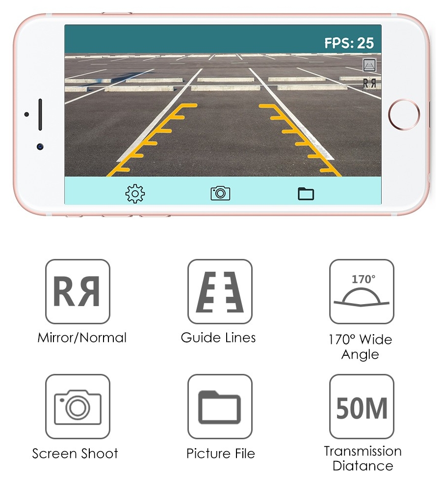 telecamera di parcheggio wireless per app mobile per auto