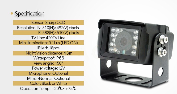 telecamera di retromarcia universale IR LED 13m