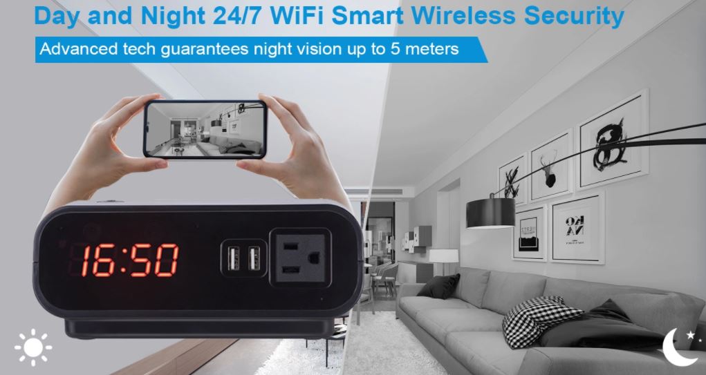 wifi smart telecamera spia orologio giorno e notte - 24 ore su 24, 7 giorni su 7