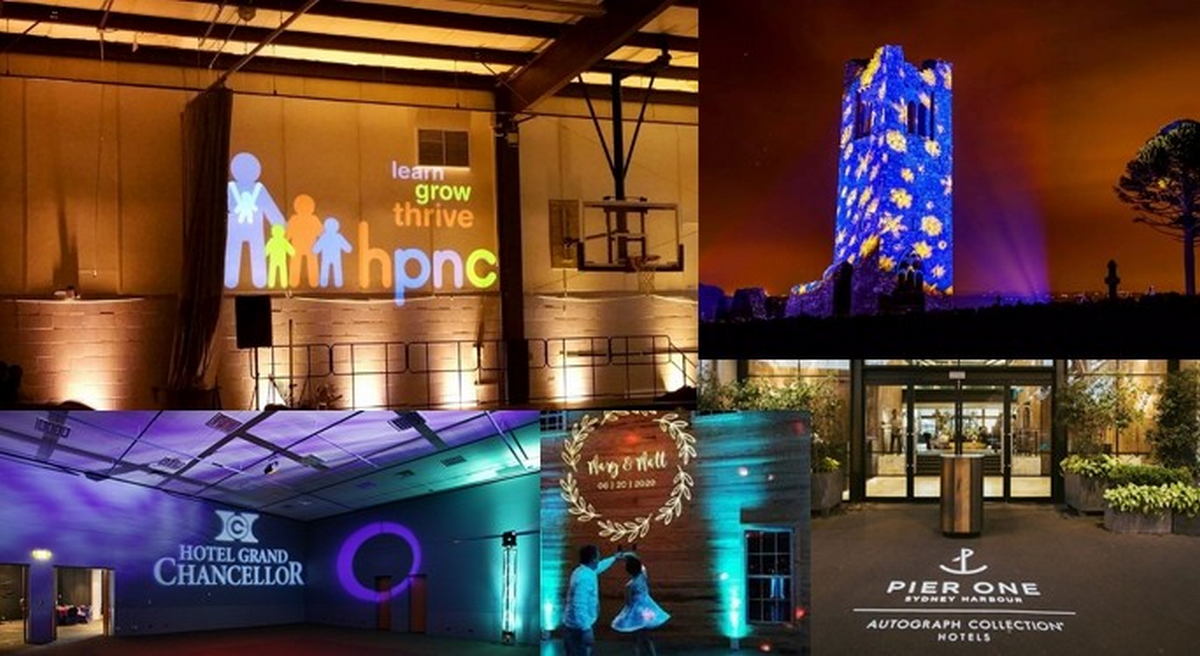 proiettore gobo logo pubblicitario sugli edifici